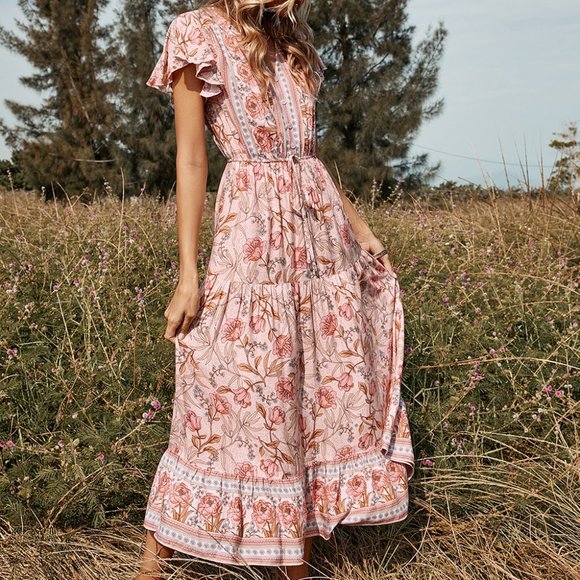 Ruffle-Edged Boho Floral Dress - Picture 2 of 11